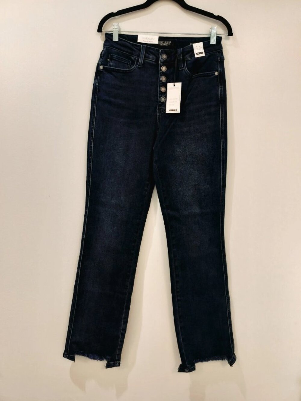 Judy Blue NWT High Rise Button Fly Straight Jeans 7/28 Raw Hem